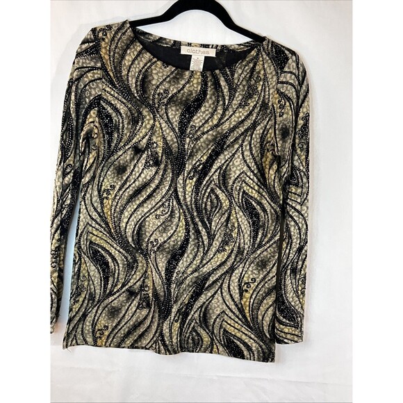 C.L.O.T.H.E.S. Black and Gold lightweight knit top  Size SMALL Metallic accent - Picture 1 of 10